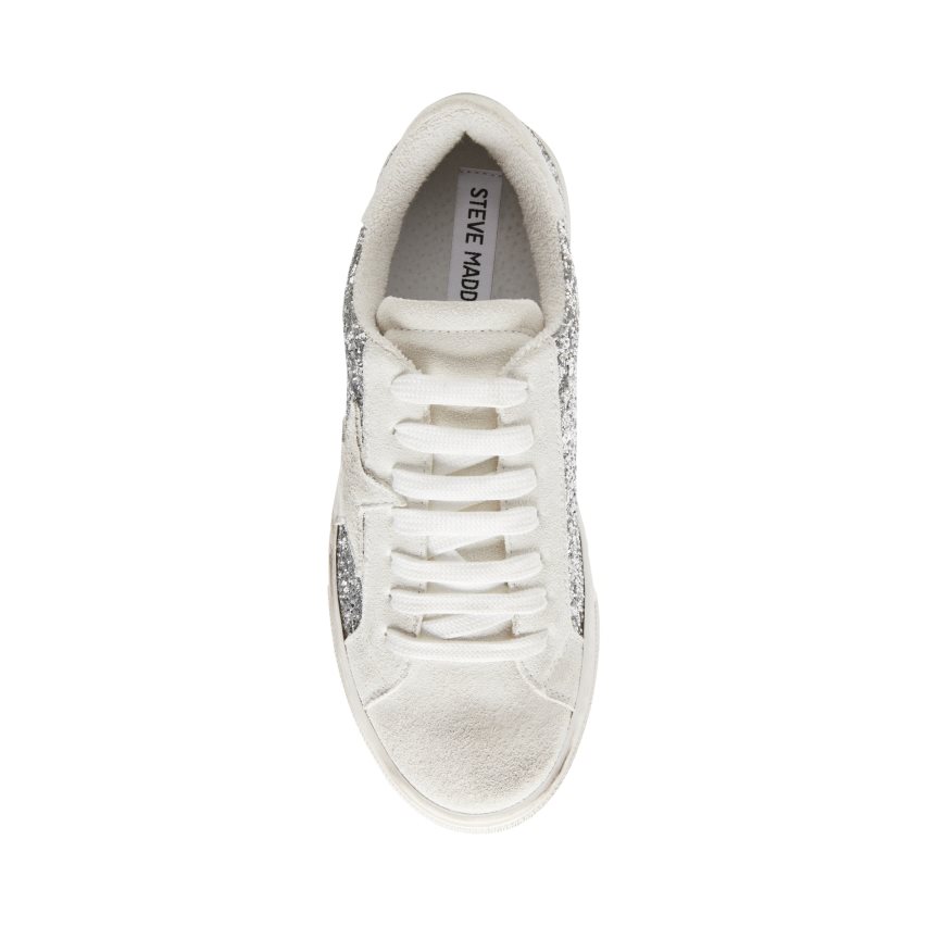 Silver / White Steve Madden Rubie Glitter Women's Sneakers | PH 6837TFJ